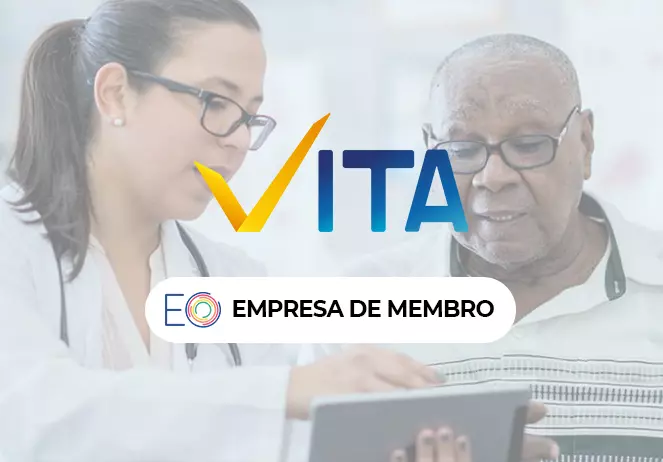 Imagem com logo da Vita e no fundo um medico com seu paciente